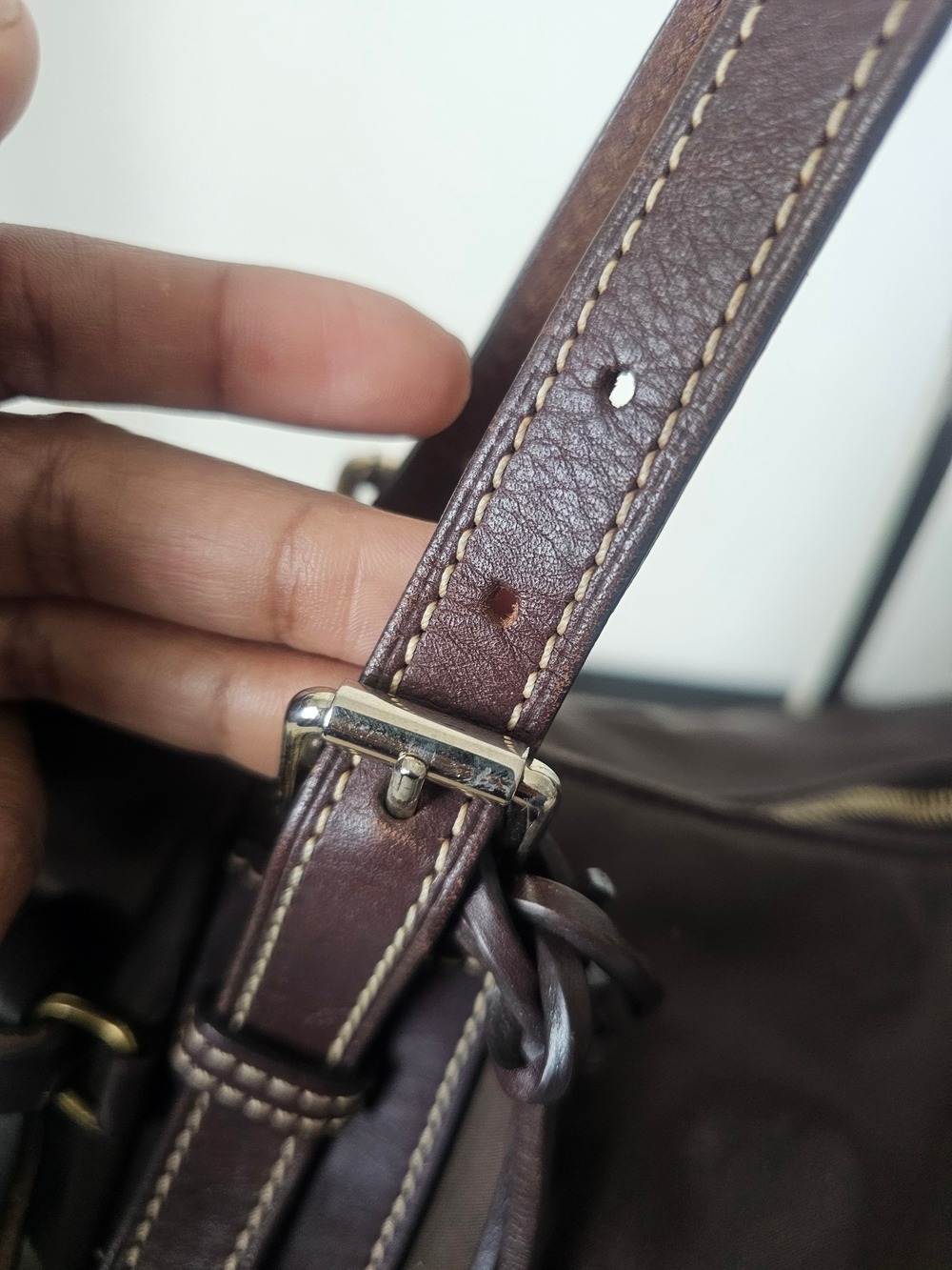 Dooney & Bourke Dark Brown Nylon Leather Shoulder Bag with Gold-Tone Hardware - Picture 6 of 7